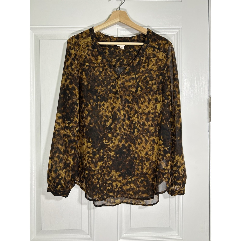 Merona Womens‎ Sheer Tunic Blouse Long Sleeve Large 1/2 Button Witchygoth Dark